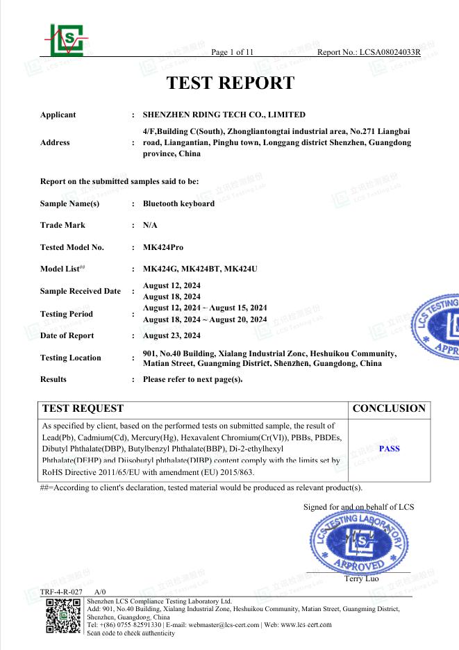 MK424 RHOS Report