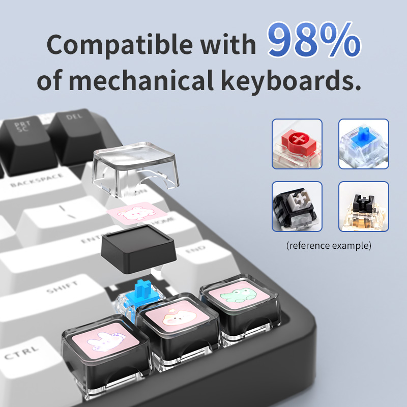 Personalized  Keyboard keycaps，Decorations Transparent Keycaps with Lovely Stickers,  Detachable Transparent Upper and Lower Covers