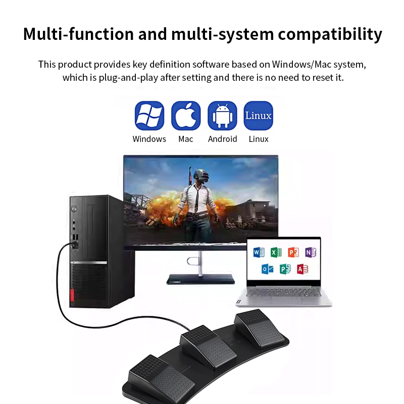 PCsensor Universal custom USB three pedal switch, game programming, picture capture, can replace any key of the keyboard and mouse