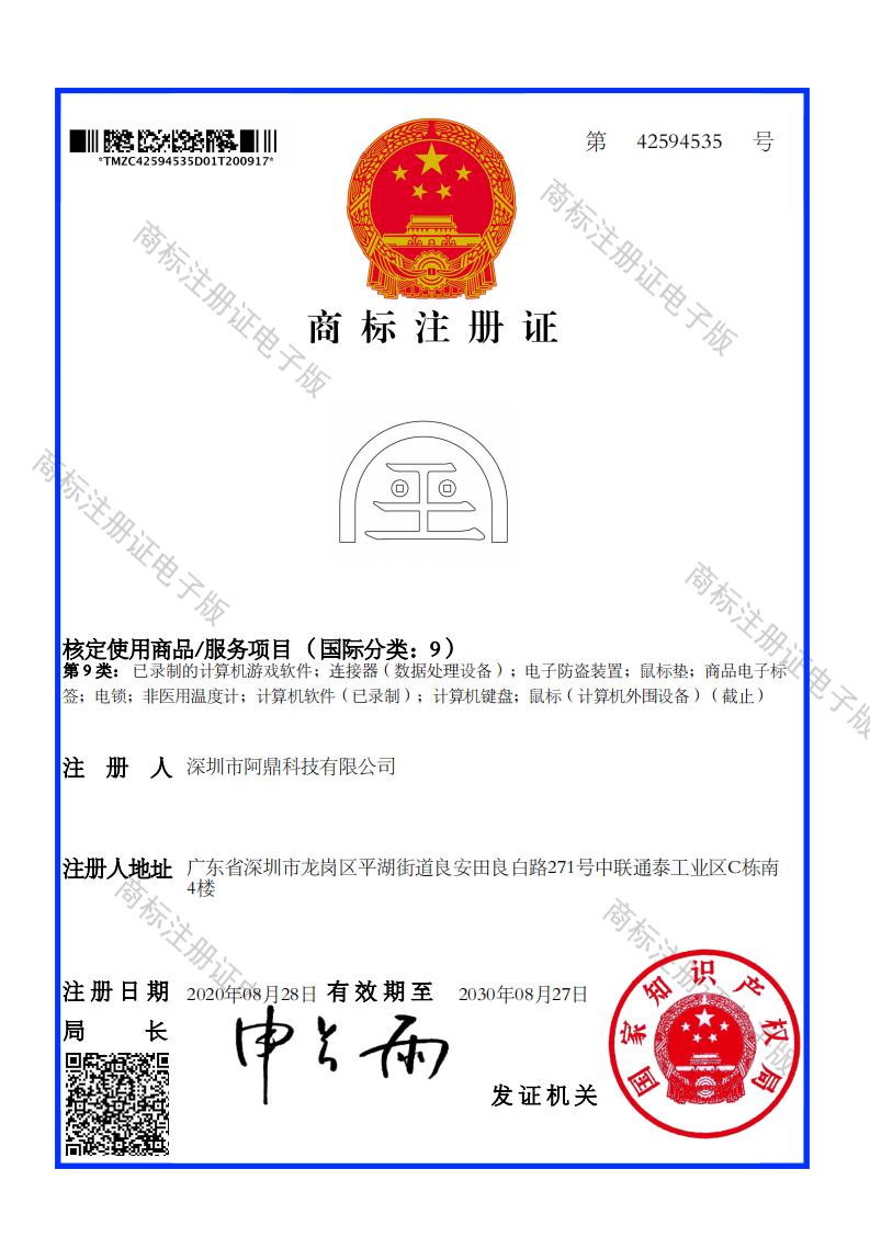 阿鼎（RDing） trademark - class 9-2020